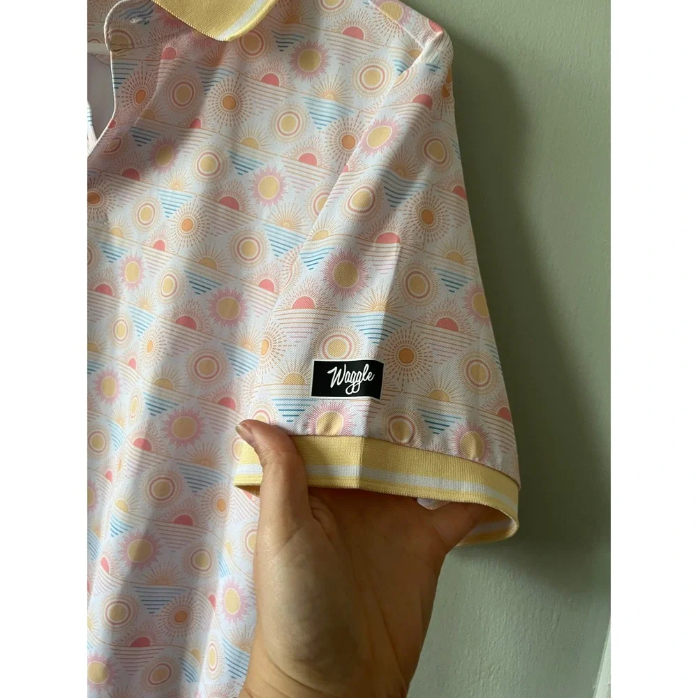 Waggle Golf Polo Short Sleeve Athletic Bright Sun Print Men Size Medium - Picture 2 of 6